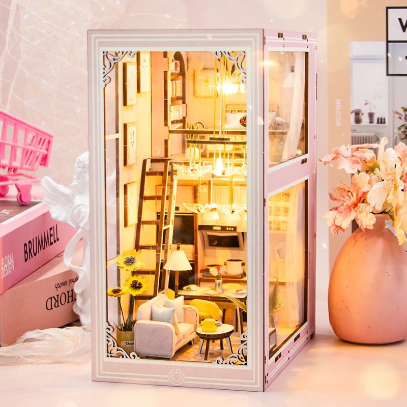Pink Loft DIY Book Nook Kit by HiNooki – Miniature Bookshelf Insert | Book Lovers Gift, Cozy Home Decor.