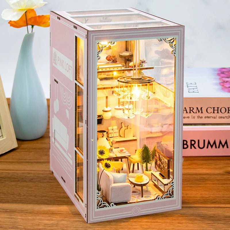 Pink Loft DIY Book Nook Kit by HiNooki – Miniature Bookshelf Insert | Book Lovers Gift, Cozy Home Decor.