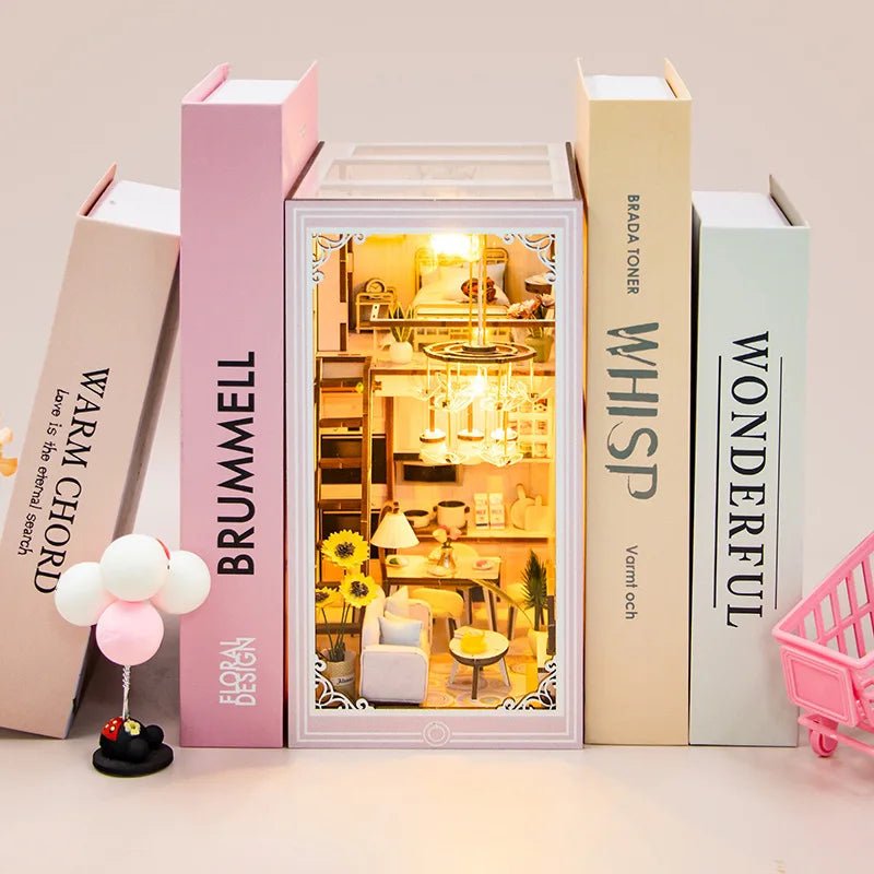 Pink Loft DIY Book Nook Kit by HiNooki – Miniature Bookshelf Insert | Book Lovers Gift, Cozy Home Decor.