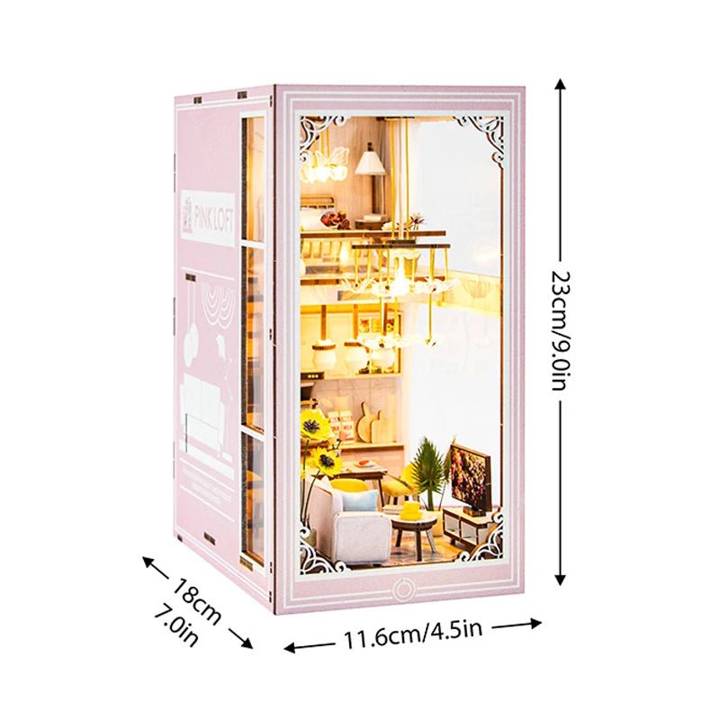 Pink Loft DIY Book Nook Kit by HiNooki – Miniature Bookshelf Insert | Book Lovers Gift, Cozy Home Decor.