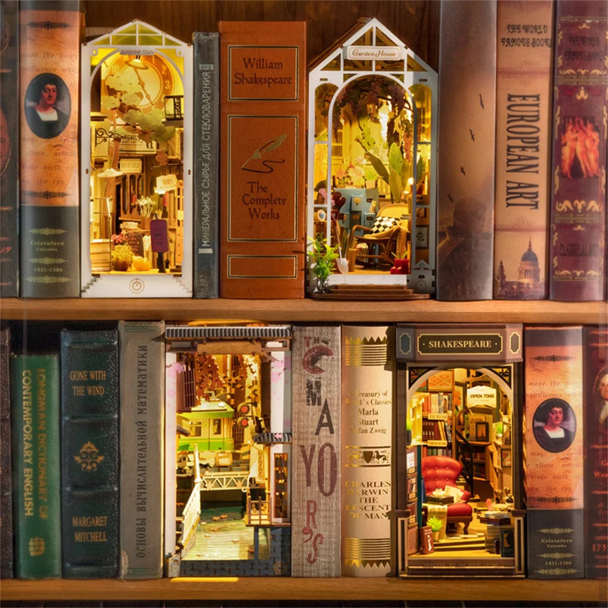 Retro Bookstore DIY Book Nook Kit by HiNooki – Miniature Bookshelf Insert | Book Lovers Gift, Cozy Home Decor.