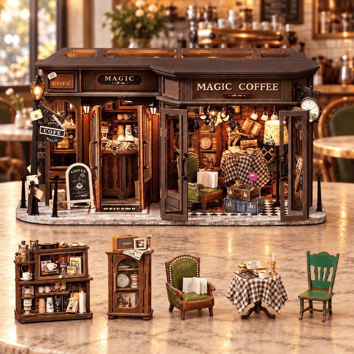 HiNooki - Retro Magic Coffee ShopDIY Miniature House Kit