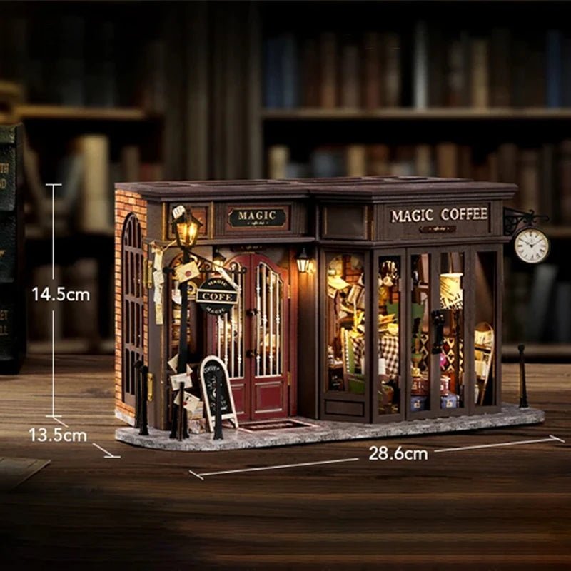 Retro Magic Coffee Shop DIY Book Nook Kit by HiNooki – Miniature Bookshelf Insert | Book Lovers Gift, Cozy Home Decor.