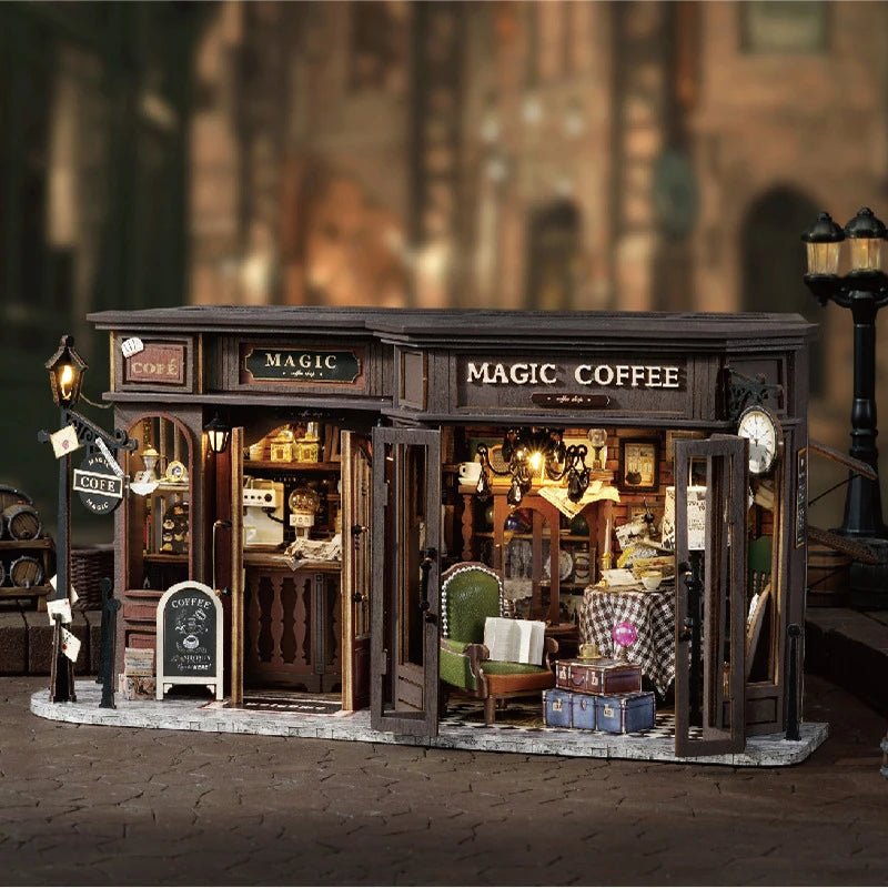 Retro Magic Coffee Shop DIY Book Nook Kit by HiNooki – Miniature Bookshelf Insert | Book Lovers Gift, Cozy Home Decor.