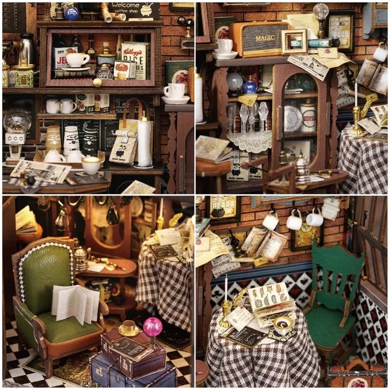 Retro Magic Coffee Shop DIY Book Nook Kit by HiNooki – Miniature Bookshelf Insert | Book Lovers Gift, Cozy Home Decor.