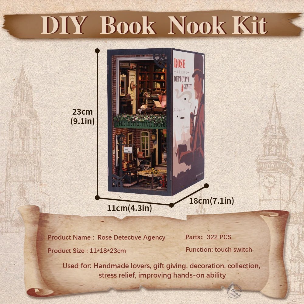 Rose Detective Agency DIY Book Nook Kit by HiNooki – Miniature Bookshelf Insert | Book Lovers Gift, Cozy Home Decor.