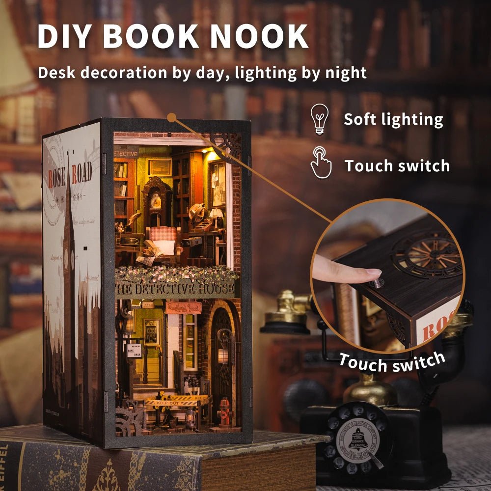 Rose Detective Agency DIY Book Nook Kit by HiNooki – Miniature Bookshelf Insert | Book Lovers Gift, Cozy Home Decor.