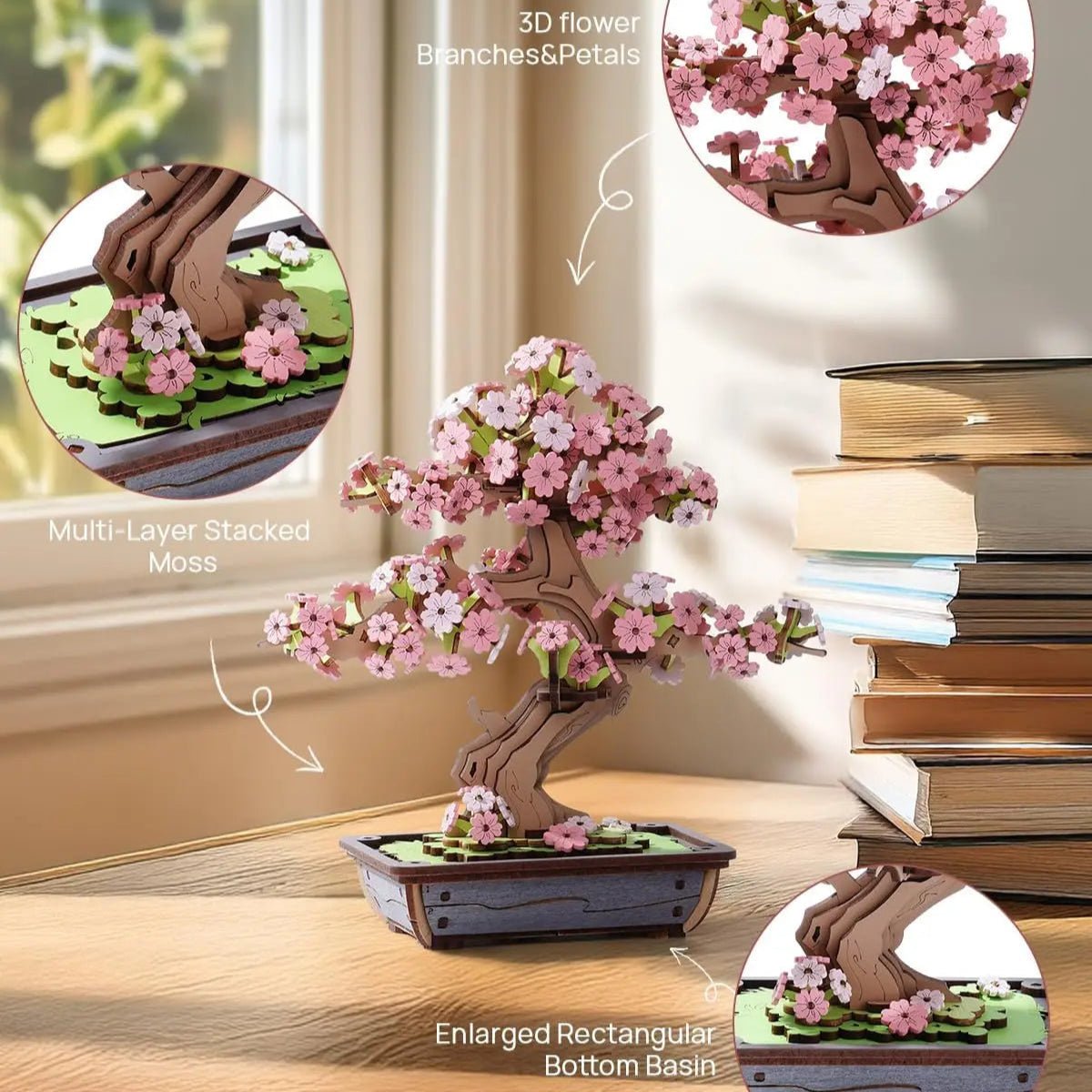 Sakura Bonsai DIY Book Nook Kit by HiNooki – Miniature Bookshelf Insert | Book Lovers Gift, Cozy Home Decor.