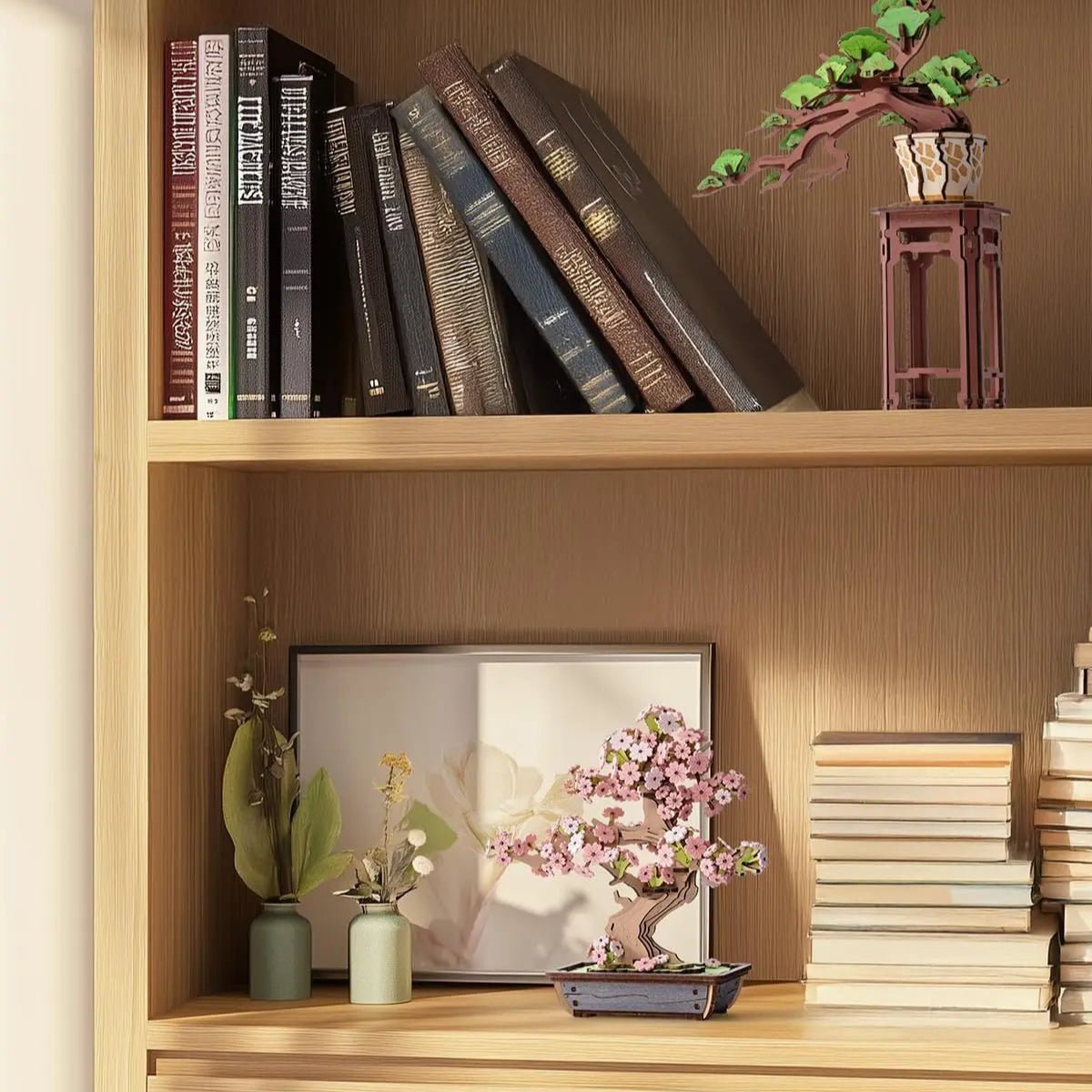 Sakura Bonsai DIY Book Nook Kit by HiNooki – Miniature Bookshelf Insert | Book Lovers Gift, Cozy Home Decor.