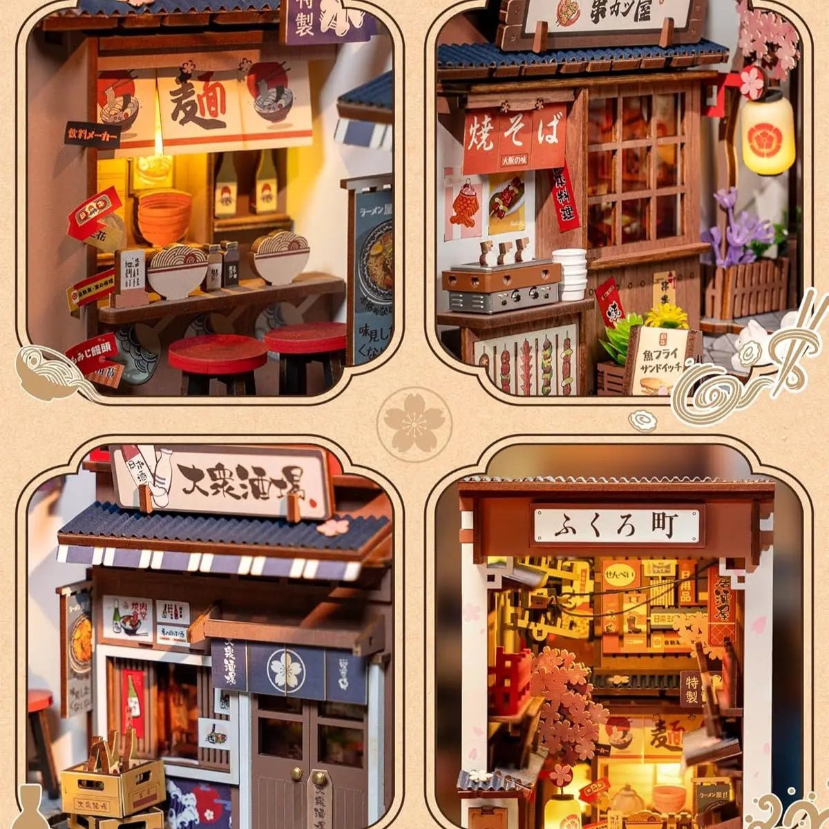 Sakura Wine Alley Booknook | 3D Wooden Puzzle Bookend with Lights