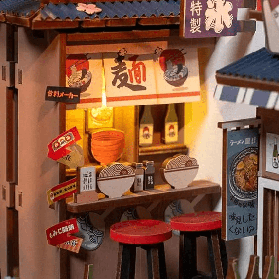 Sakura Wine Alley Booknook | 3D Wooden Puzzle Bookend with Lights