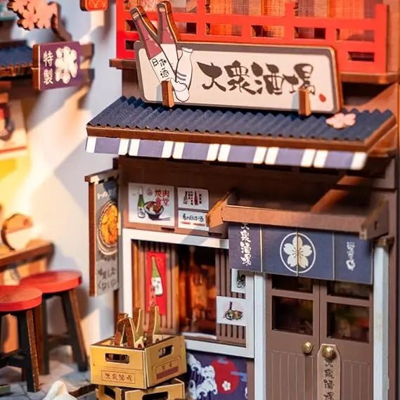 Sakura Wine Alley Booknook | 3D Wooden Puzzle Bookend with Lights