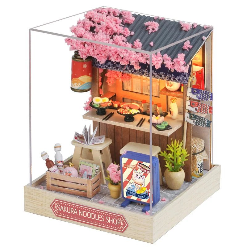 Sakura Noodles Shop DIY Book Nook Kit by HiNooki – Miniature Bookshelf Insert | Book Lovers Gift, Cozy Home Decor.
