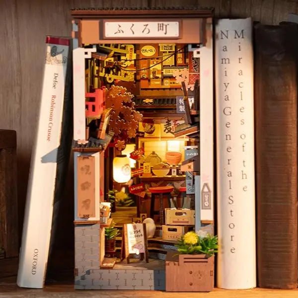 Sakura Wine Alley DIY Book Nook Kit by HiNooki – Miniature Bookshelf Insert | Book Lovers Gift, Cozy Home Decor.