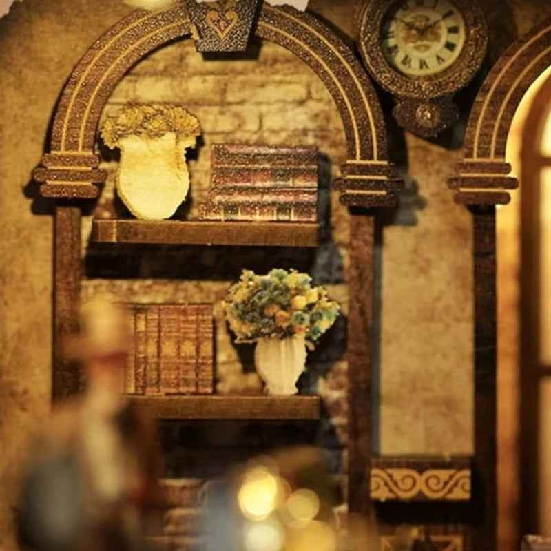 Books beside the arched window