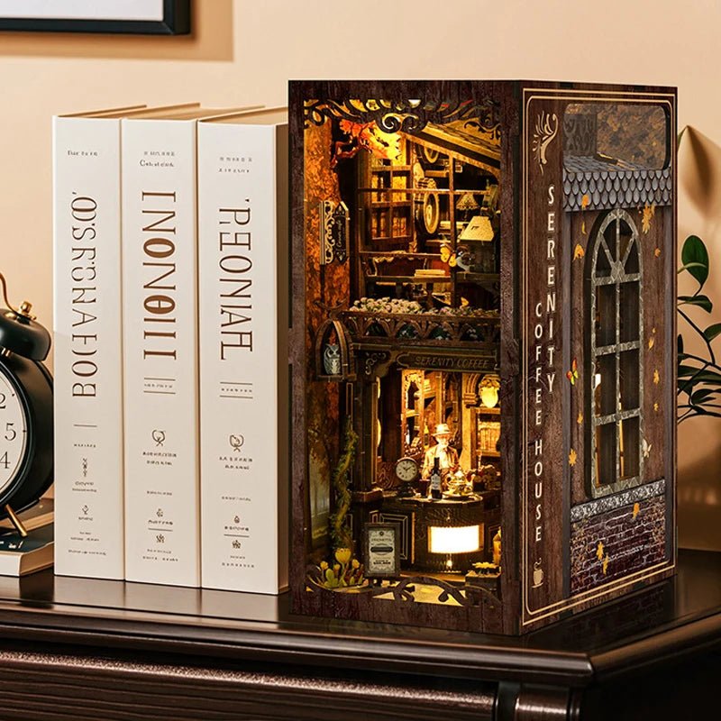 Serenity Coffee House DIY Book Nook Kit by HiNooki – Miniature Bookshelf Insert | Book Lovers Gift, Cozy Home Decor.