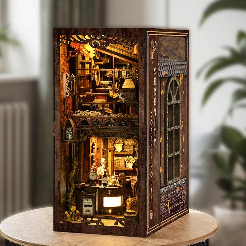 Serenity Coffee House DIY Book Nook Kit by HiNooki – Miniature Bookshelf Insert | Book Lovers Gift, Cozy Home Decor.