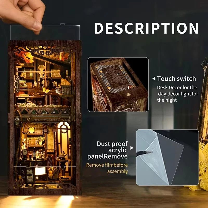 Serenity Coffee House DIY Book Nook Kit by HiNooki – Miniature Bookshelf Insert | Book Lovers Gift, Cozy Home Decor.