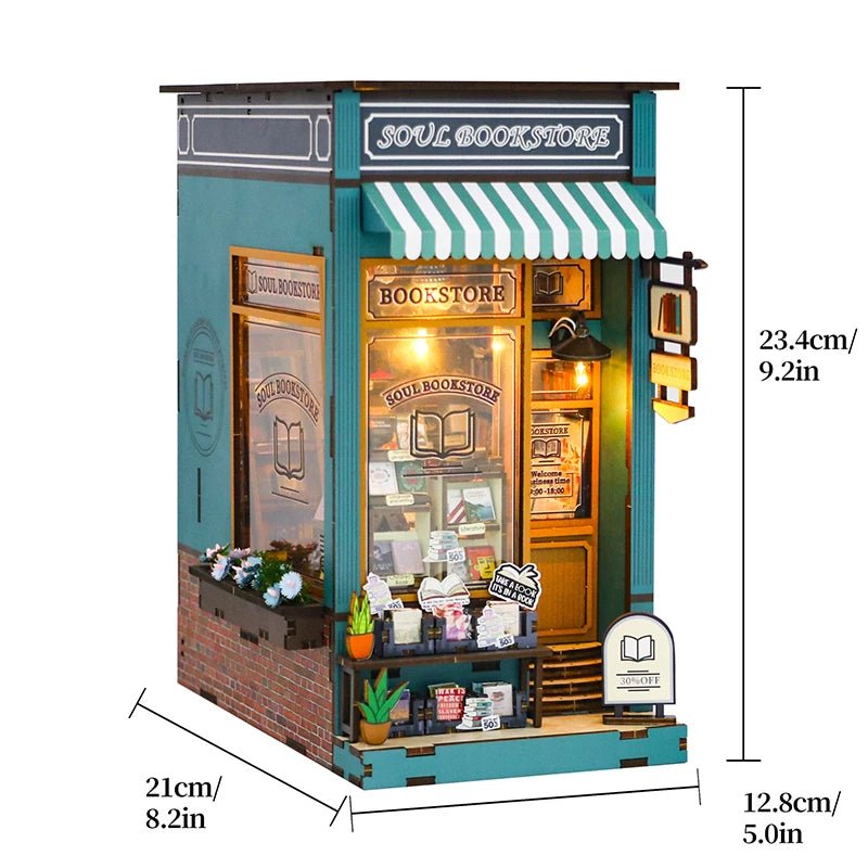 Soul Bookstore DIY Book Nook Kit by HiNooki – Miniature Bookshelf Insert | Book Lovers Gift, Cozy Home Decor.