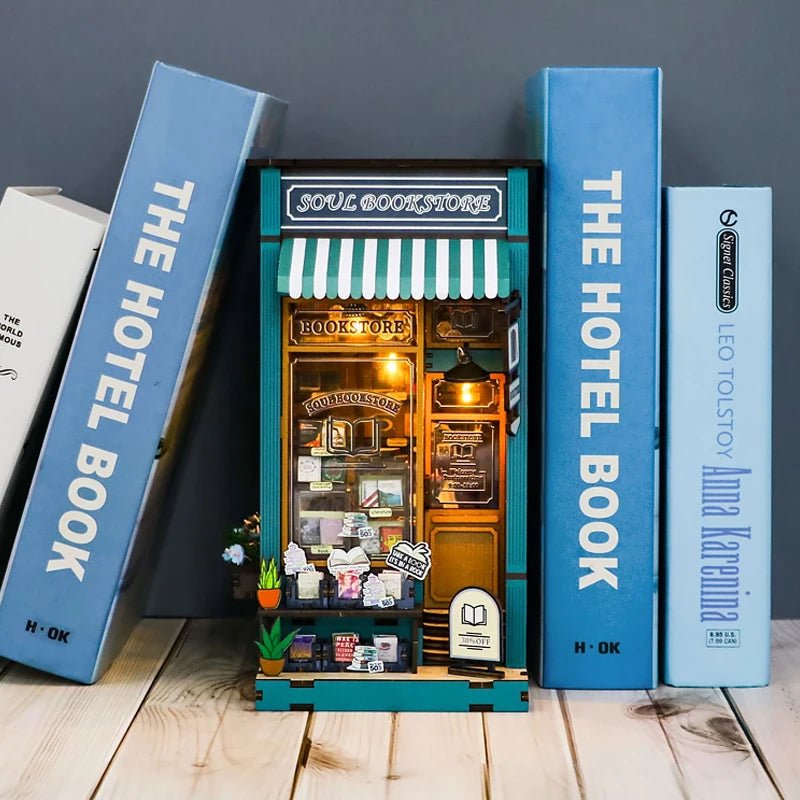 Soul Bookstore DIY Book Nook Kit by HiNooki – Miniature Bookshelf Insert | Book Lovers Gift, Cozy Home Decor.