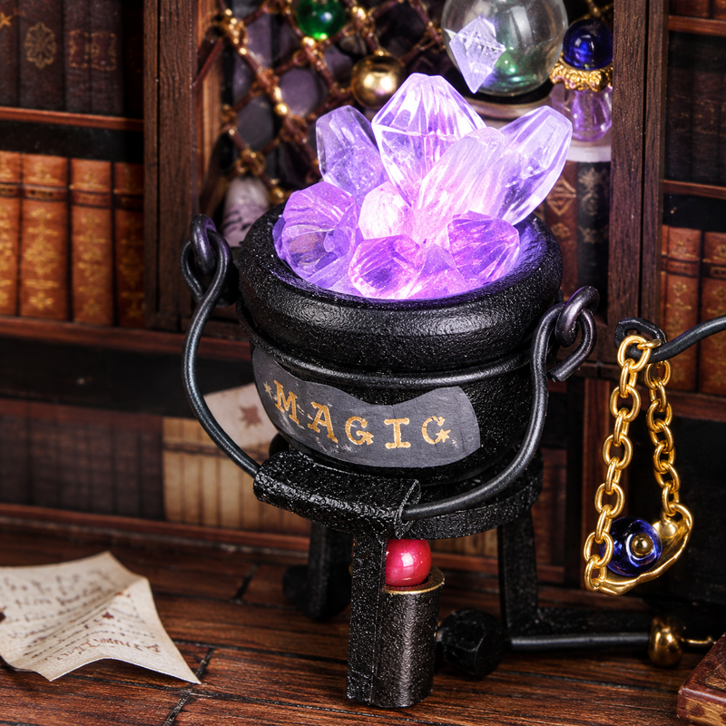A cauldron glowing violet