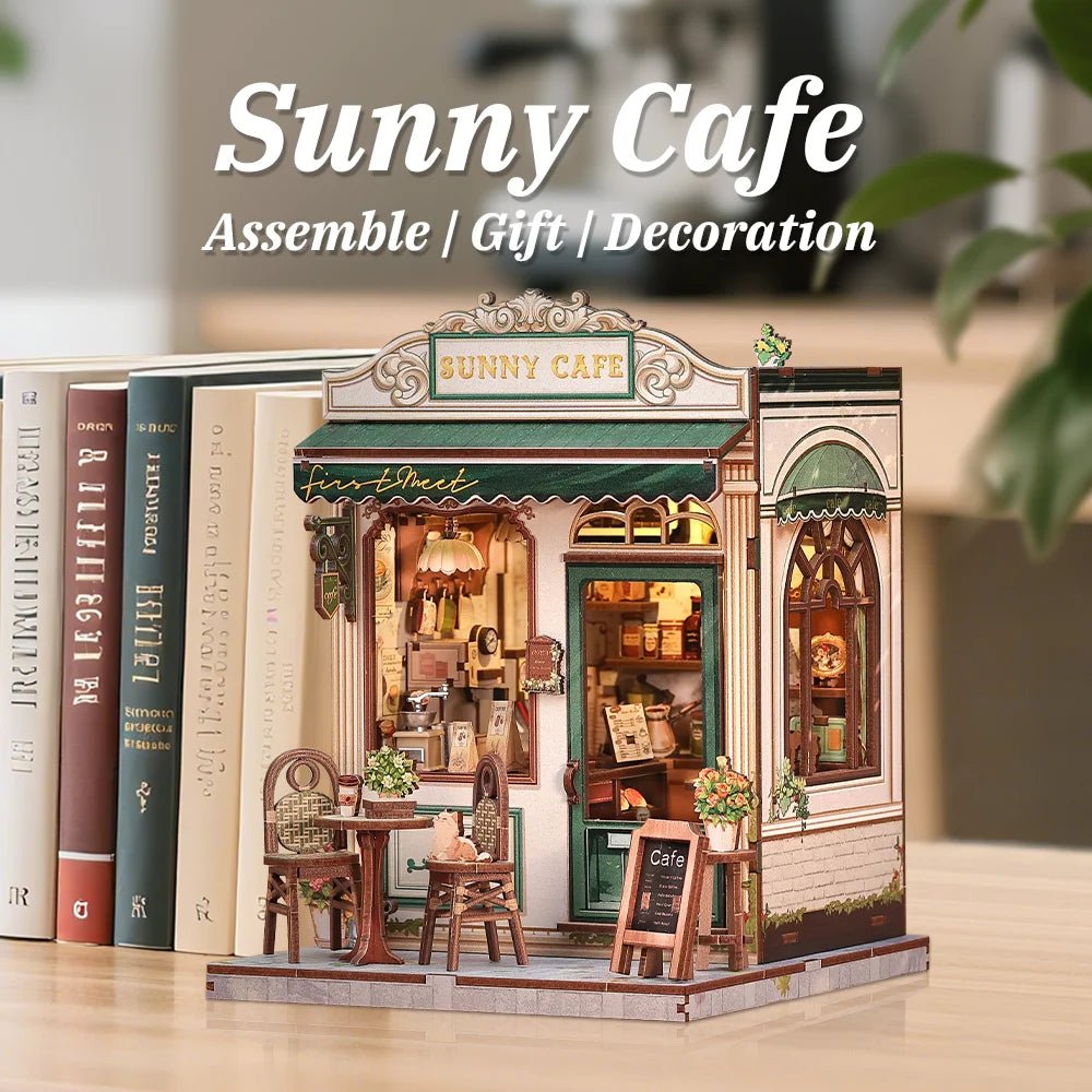 Sunny Cafe DIY Book Nook Kit by HiNooki – Miniature Bookshelf Insert | Book Lovers Gift, Cozy Home Decor.