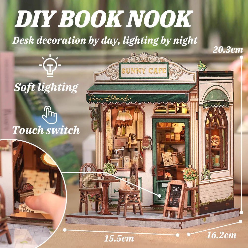 Sunny Cafe DIY Book Nook Kit by HiNooki – Miniature Bookshelf Insert | Book Lovers Gift, Cozy Home Decor.