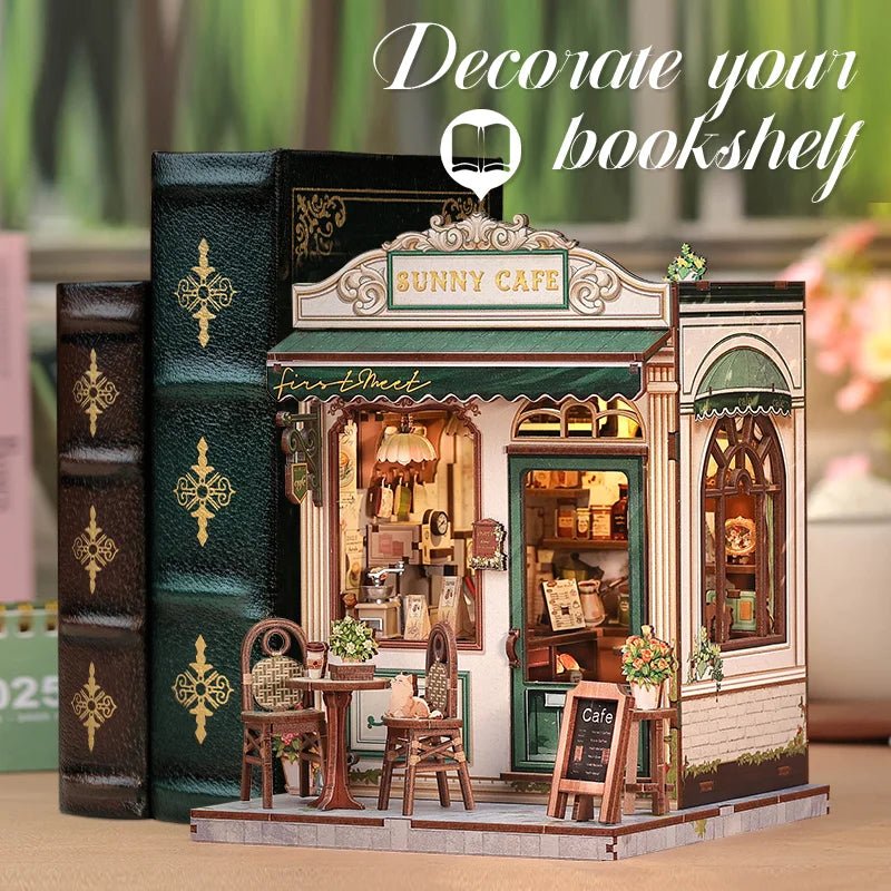 Sunny Cafe DIY Book Nook Kit by HiNooki – Miniature Bookshelf Insert | Book Lovers Gift, Cozy Home Decor.