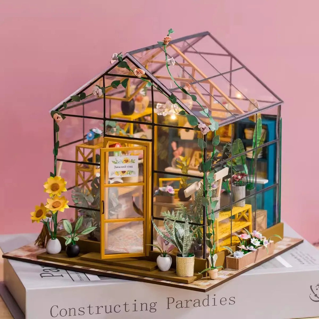Sunshine Flower House DIY Book Nook Kit by HiNooki – Miniature Bookshelf Insert | Book Lovers Gift, Cozy Home Decor.