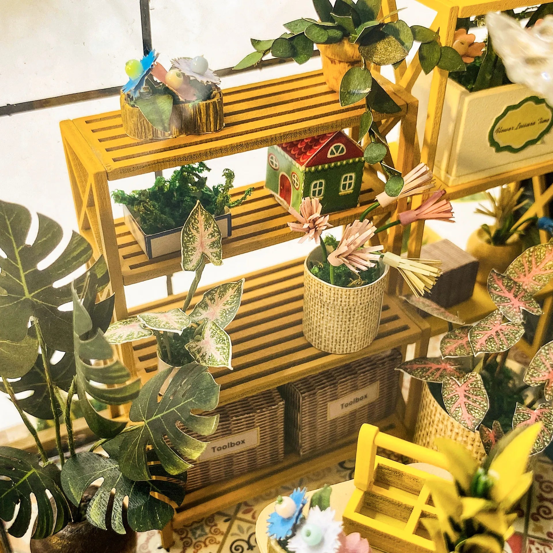 Sunshine Flower House DIY Book Nook Kit by HiNooki – Miniature Bookshelf Insert | Book Lovers Gift, Cozy Home Decor.