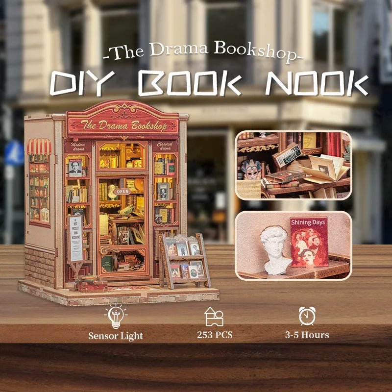 The Drama Bookshop DIY Book Nook Kit by HiNooki – Miniature Bookshelf Insert | Book Lovers Gift, Cozy Home Decor.
