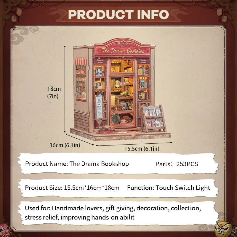 The Drama Bookshop DIY Book Nook Kit by HiNooki – Miniature Bookshelf Insert | Book Lovers Gift, Cozy Home Decor.