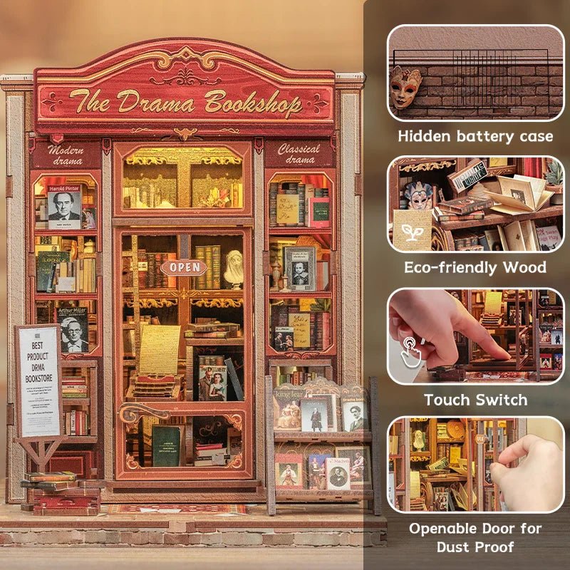 The Drama Bookshop DIY Book Nook Kit by HiNooki – Miniature Bookshelf Insert | Book Lovers Gift, Cozy Home Decor.