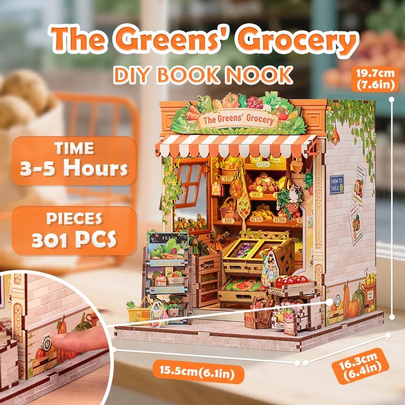 The Green's Grocery DIY Book Nook Kit by HiNooki – Miniature Bookshelf Insert | Book Lovers Gift, Cozy Home Decor.