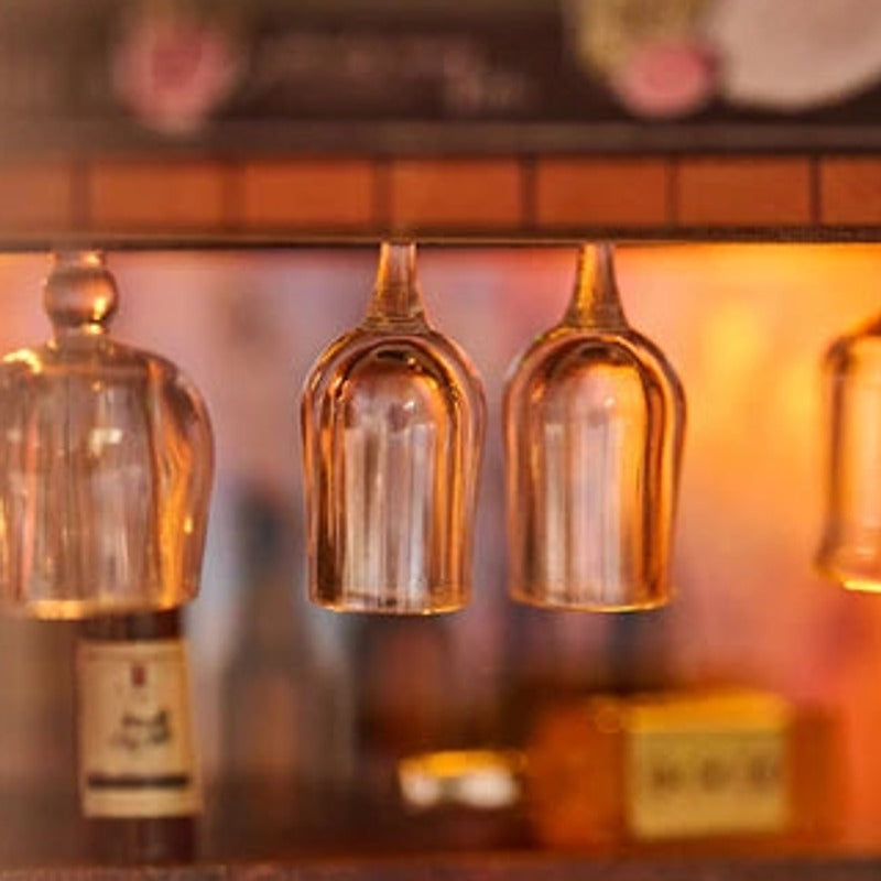 Miniature glasses above the bar