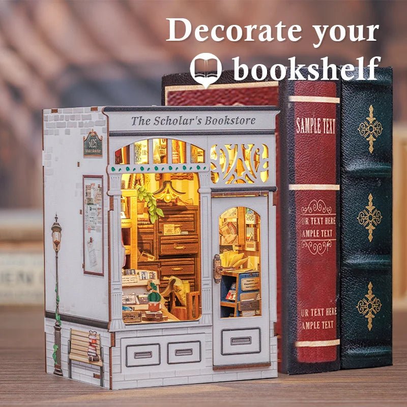 The Scholor's Bookstore DIY Book Nook Kit by HiNooki – Miniature Bookshelf Insert | Book Lovers Gift, Cozy Home Decor.