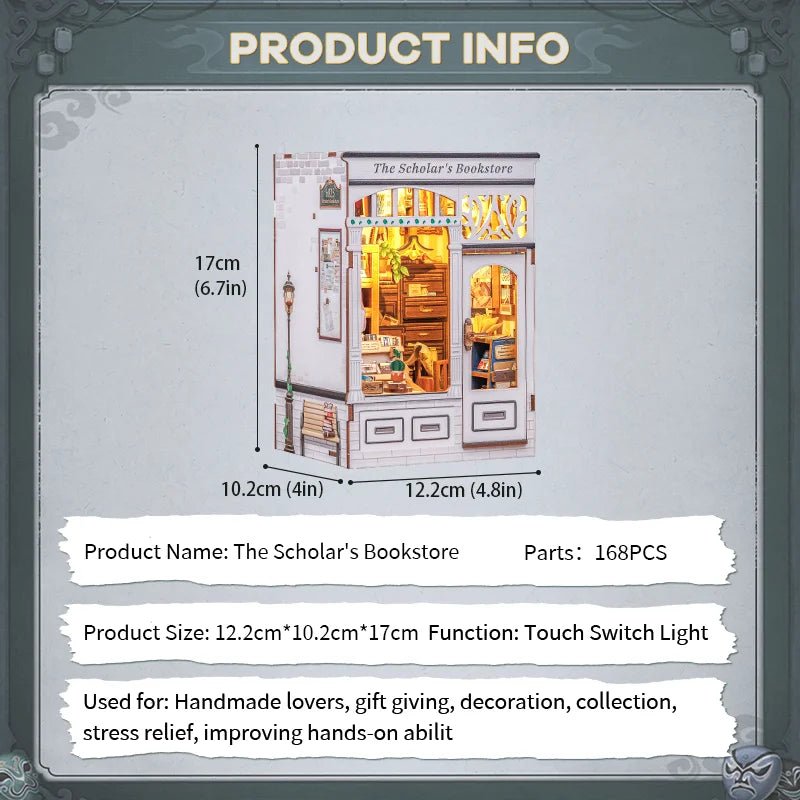 The Scholor's Bookstore DIY Book Nook Kit by HiNooki – Miniature Bookshelf Insert | Book Lovers Gift, Cozy Home Decor.