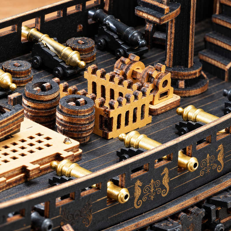 Barrels and miniature deck cannons