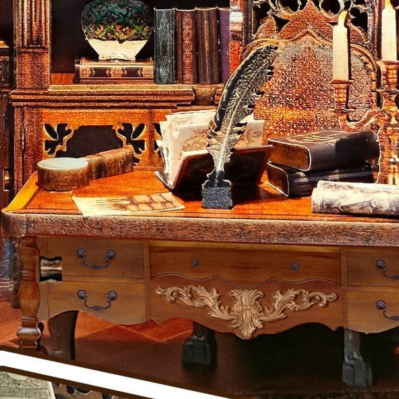 A quill waiting at the writing desk